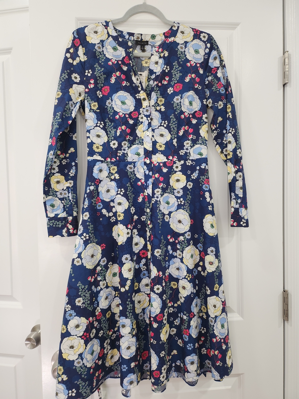 Talbots Navy Floral Button-Front Fit & Flare Dress